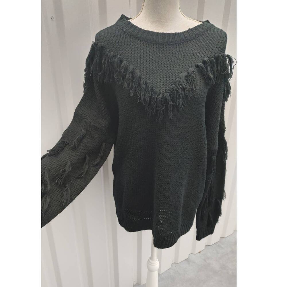 L Love Sweater Fringed Pullover Oversized High Low Large